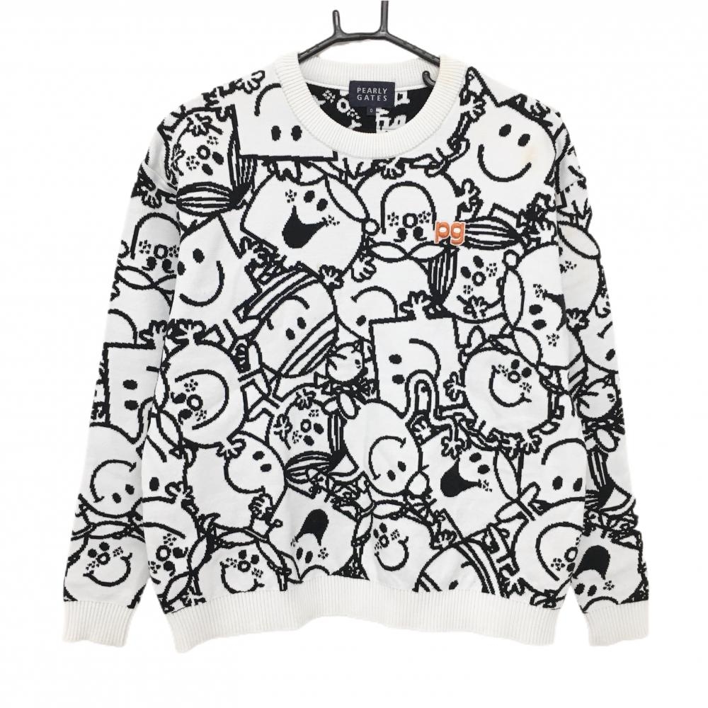 パーリーゲイツ×MR.MENLITLLEMISS セーター 白×黒 総柄 ウール混 ニット  レディース 0(S) ゴルフウェア PEARLY GATES
