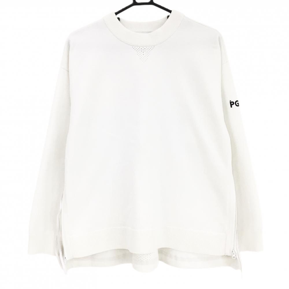 PGGパーリーゲイツ セーター 白 背面一部透かし編み サイドジップ ニット  レディース 2 ゴルフウェア PEARLY GATES