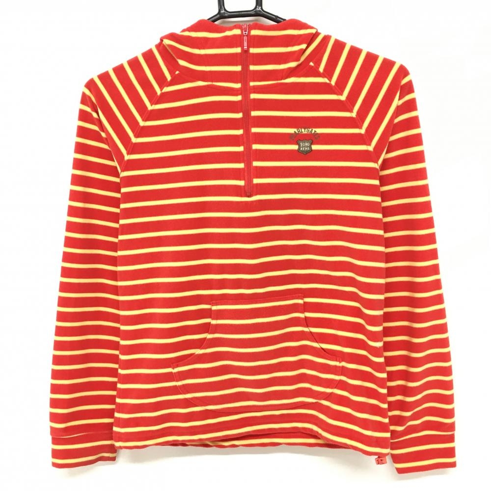 パーリーゲイツ パーカー レッド×イエロー ボーダー柄 ハーフジップ フリース  レディース 0(S) ゴルフウェア PEARLY GATES