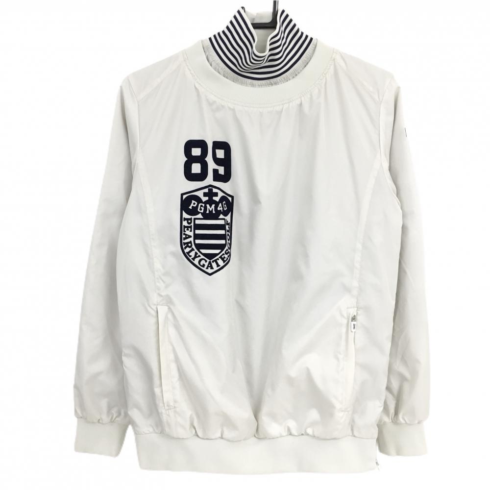 【超美品】パーリーゲイツ ツインスニード 白×ネイビー 蓄熱裏地 ネックボーダー レディース 1(M) ゴルフウェア PEARLY GATES