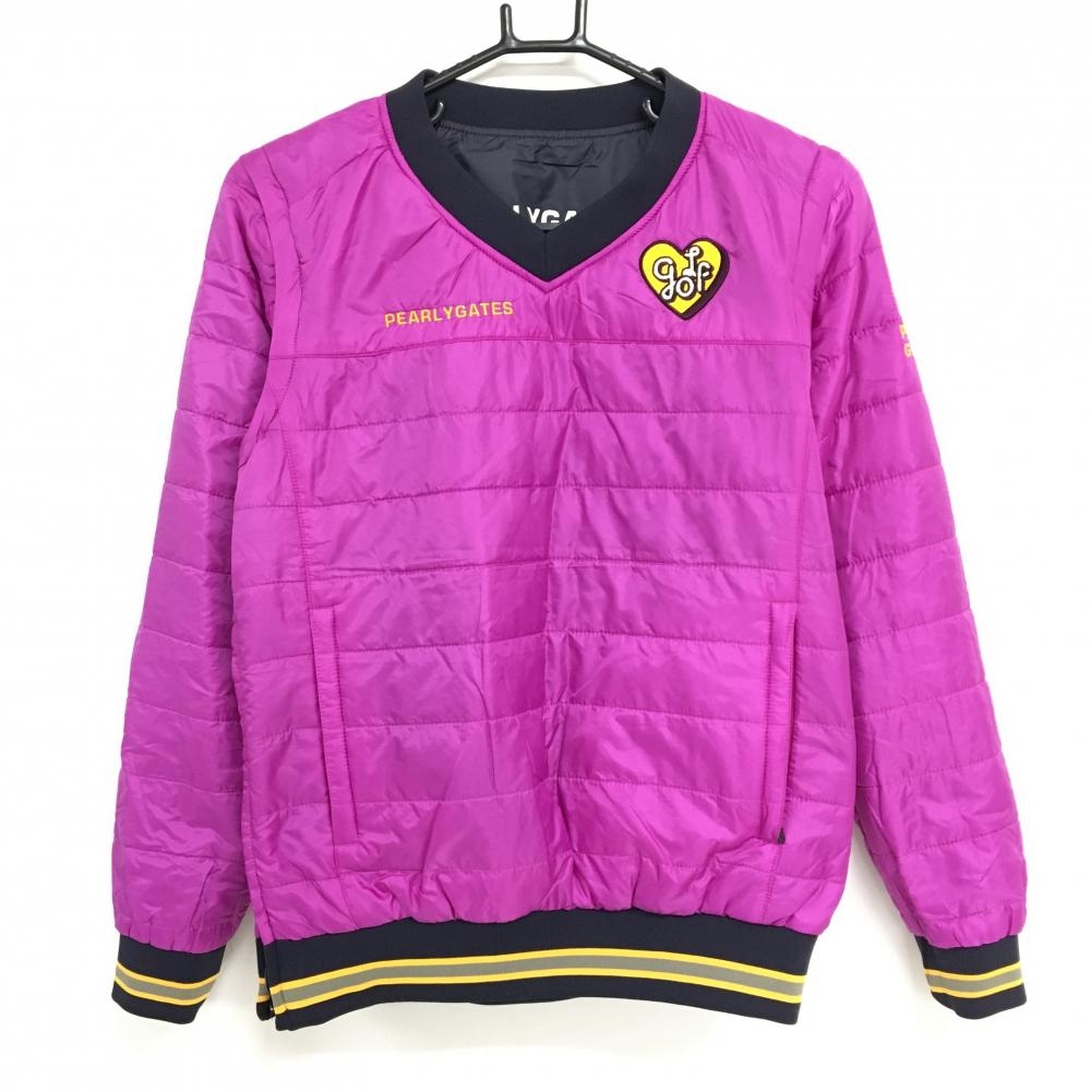 【美品】パーリーゲイツ 2WAY中綿リバーシブルスニード ライトパープル 片面ネイビー ブルゾン レディース 0(S) ゴルフウェア PEARLY GATES