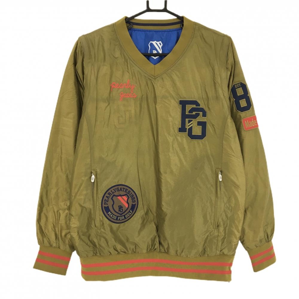 【美品】パーリーゲイツ 中綿リバーシブルスニード ライトカーキ 片面ブルー 袖着脱可ブルゾン レディース 2(L) ゴルフウェア PEARLY GATES