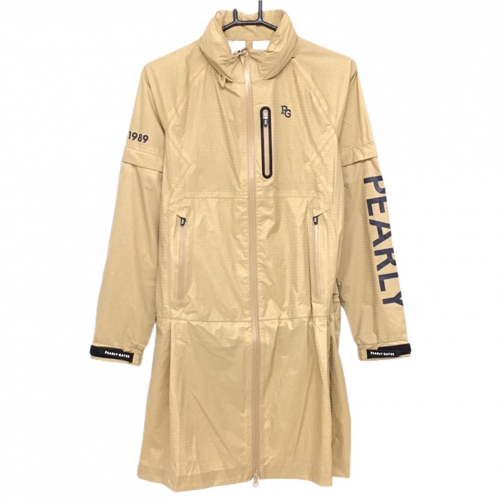 【新品】パーリーゲイツ 2WAYレインワンピース ベージュ×ネイビー 地模様 袖着脱可 フード付  レディース 0(S) ゴルフウェア PEARLY GATES