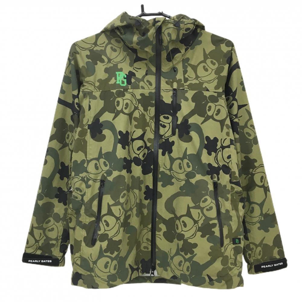 【美品】パーリーゲイツ×フィリックス レインジャケット カーキ フィリックス総柄 レディース 1(M) ゴルフウェア PEARLY GATES