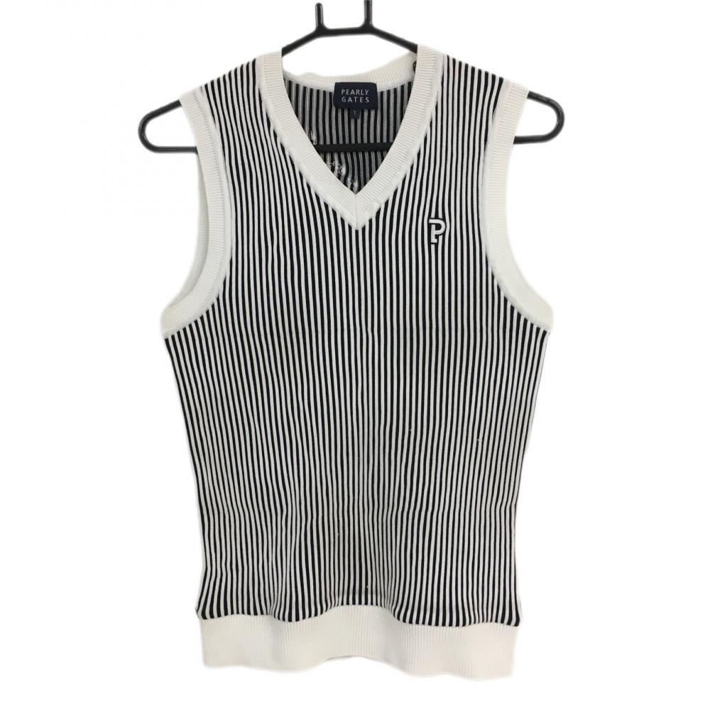 パーリーゲイツ ニットベスト ダークネイビー×白 ストライプ編み 日本製  レディース 1(M) ゴルフウェア 2022年モデル PEARLY GATES