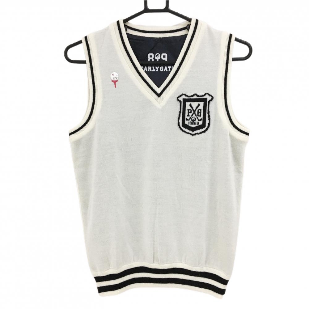 【新品】パーリーゲイツ リバーシブルニットベスト 白×ネイビー ウール混  レディース 1(M) ゴルフウェア PEARLY GATES