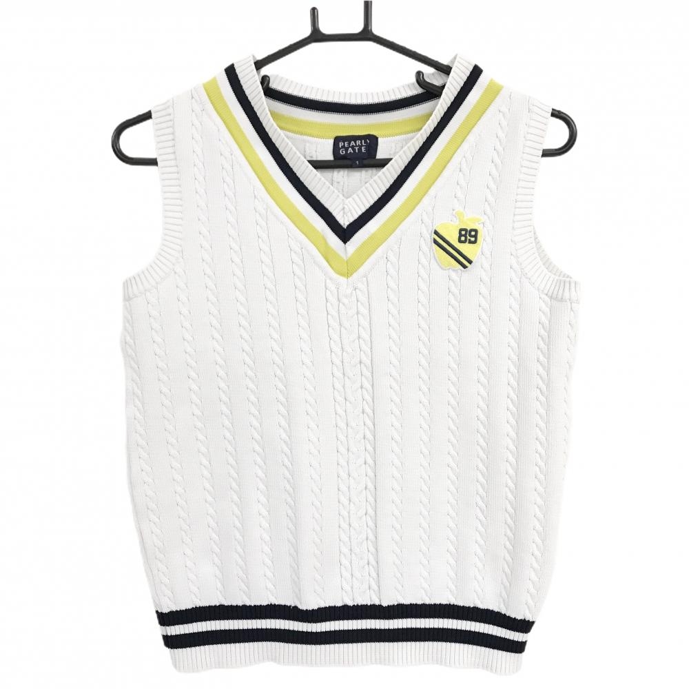 パーリーゲイツ ニットベスト 白 Vネック レディース 1(M) ゴルフウェア PEARLY GATES