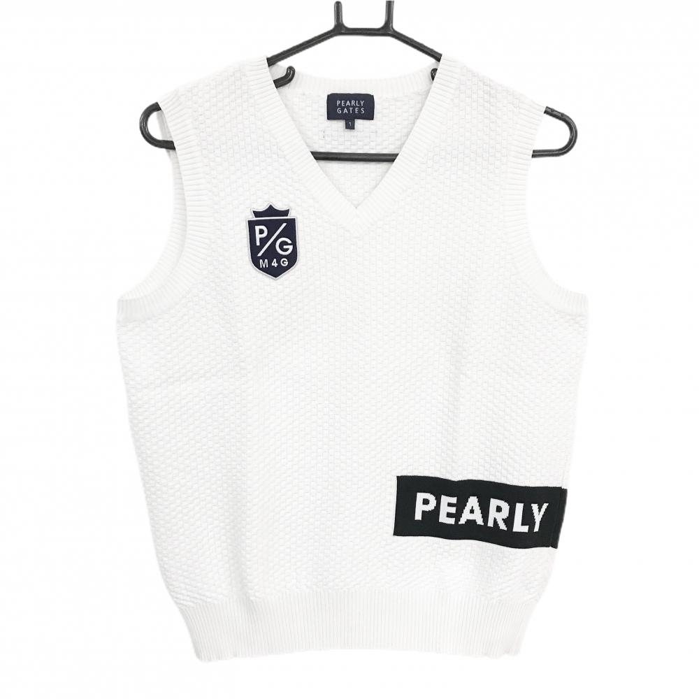 【超美品】パーリーゲイツ ニットベスト 白 ロゴワッペン  レディース 1(M) ゴルフウェア PEARLY GATES