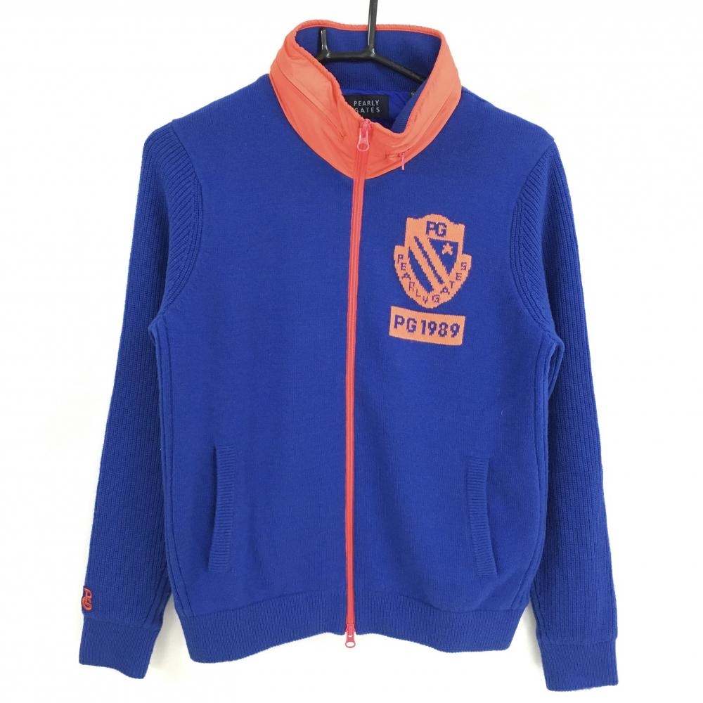【超美品】パーリーゲイツ 2WAYニットジャケットブルゾン ブルー×オレンジ 裏地付き レディース 1(M) ゴルフウェア PEARLY GATES