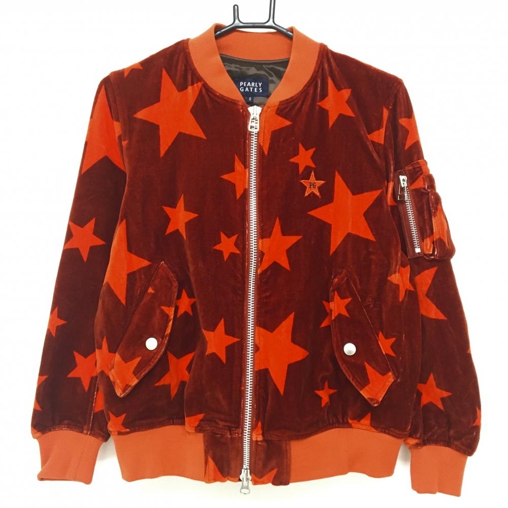 【美品】パーリーゲイツ ジャケット ボルドー×レッド 星柄 ベロア レディース 0(S) ゴルフウェア PEARLY GATES