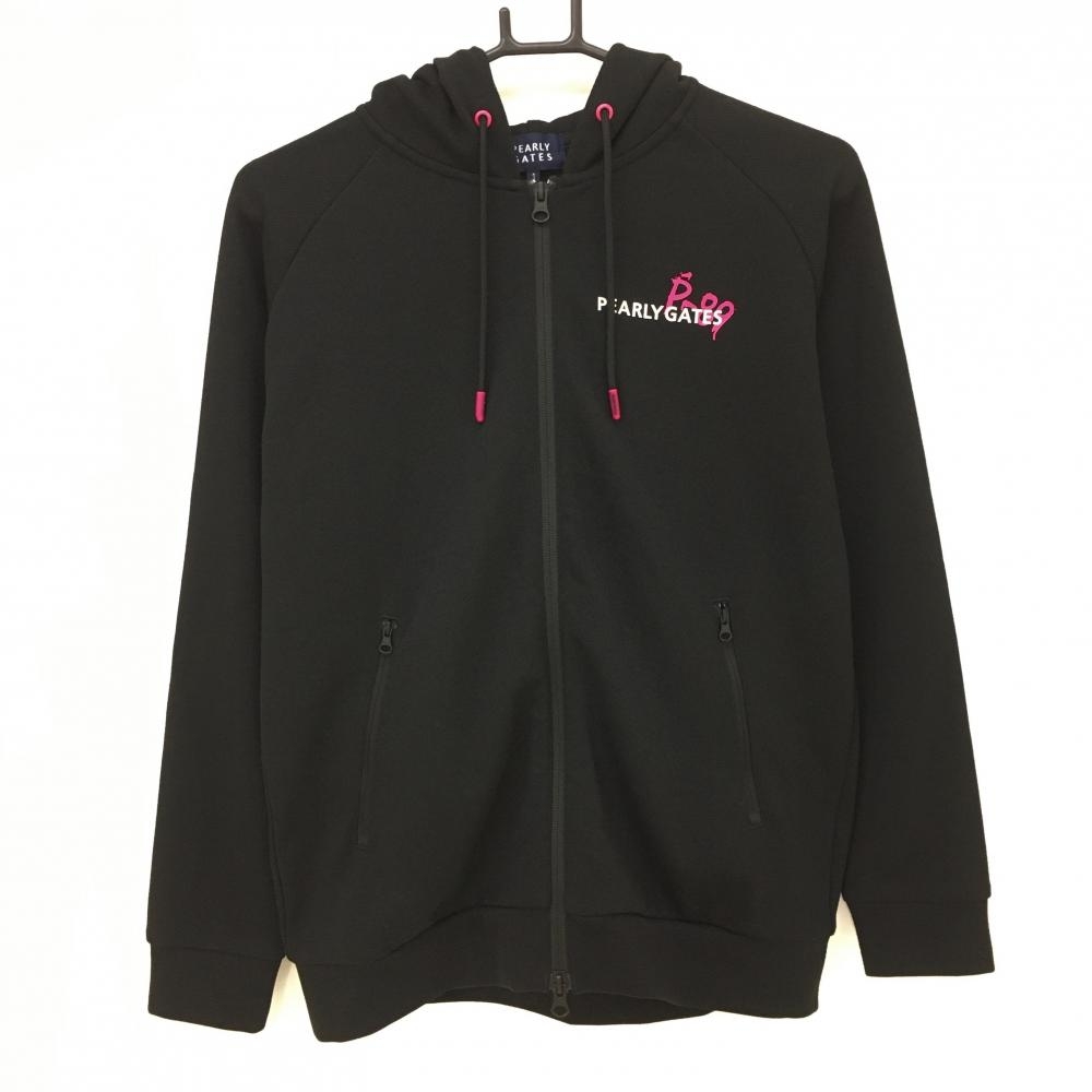 【超美品】パーリーゲイツ ジップパーカー 黒×ピンク ペイントロゴ 吸水速乾 レディース 1(M) ゴルフウェア 2023年モデル PEARLY GATES