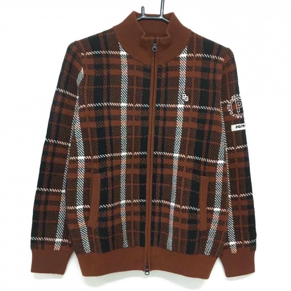 【超美品】パーリーゲイツ ニットジャケット ブラウン×黒 チェック  レディース 1(M) ゴルフウェア 2023年モデル PEARLY GATES