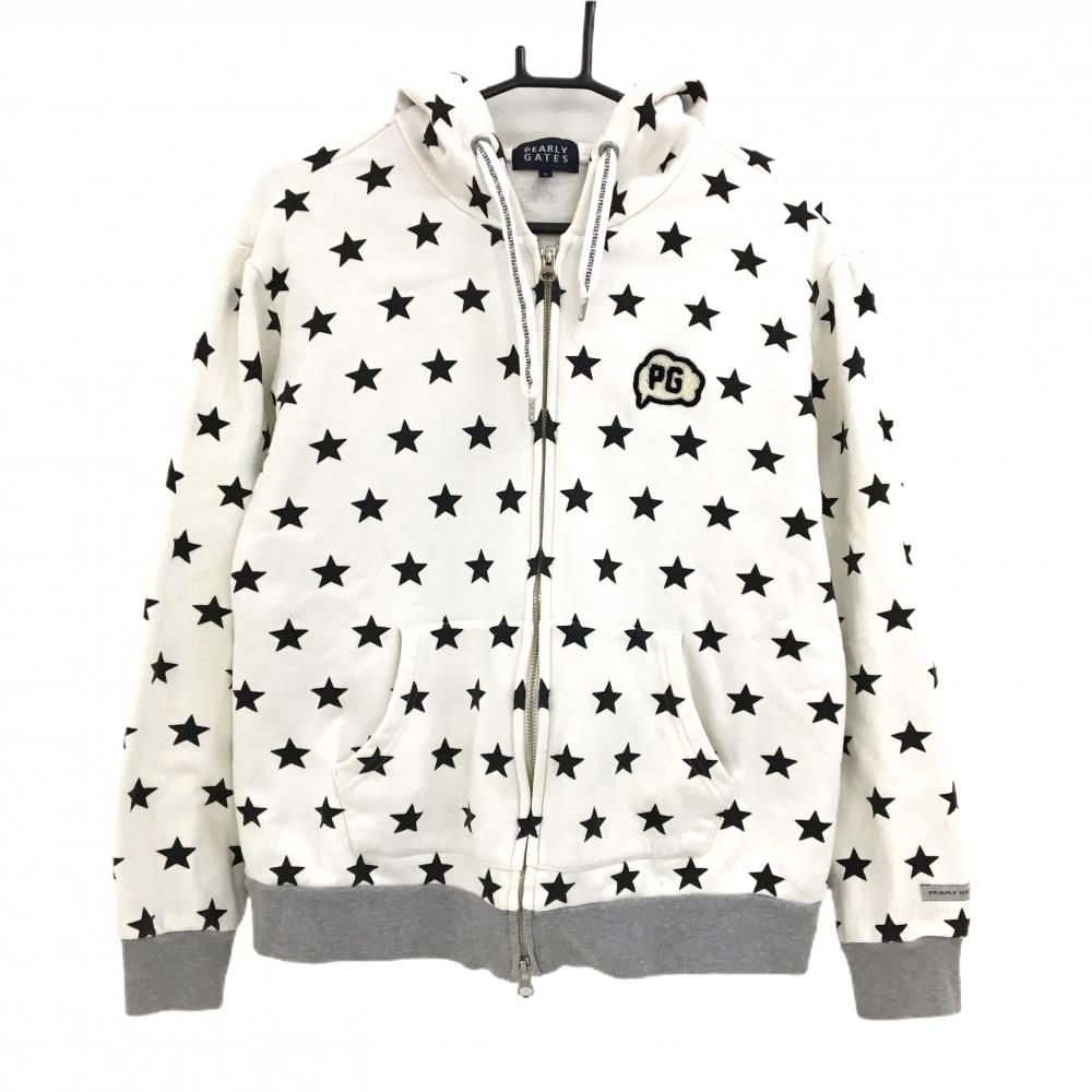 パーリーゲイツ スウェットジップパーカー 白×黒 星柄 裏起毛 スター レディース 1(M) ゴルフウェア PEARLY GATES
