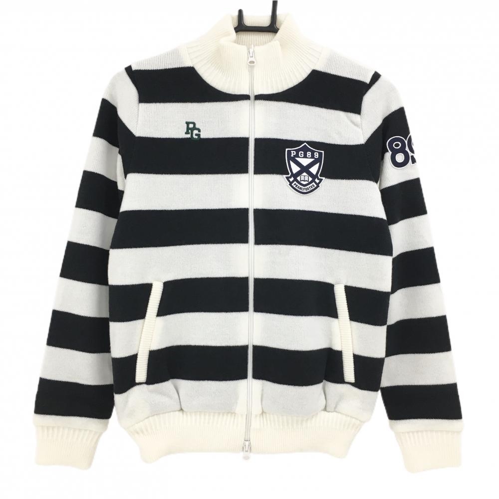 【新品】パーリーゲイツ ニットジャケット 白×ネイビー ボーダー 裏地付き ウール混 レディース 1(M) ゴルフウェア PEARLY GATES