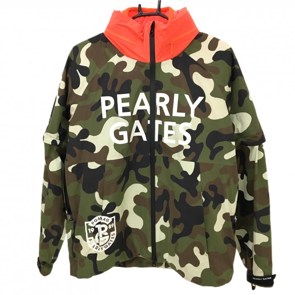 【超美品】パーリーゲイツ 4WAYライナー付ジャケット カーキ×黒 フリース蛍光オレンジ  レディース 2(L) ゴルフウェア PEARLY GATES