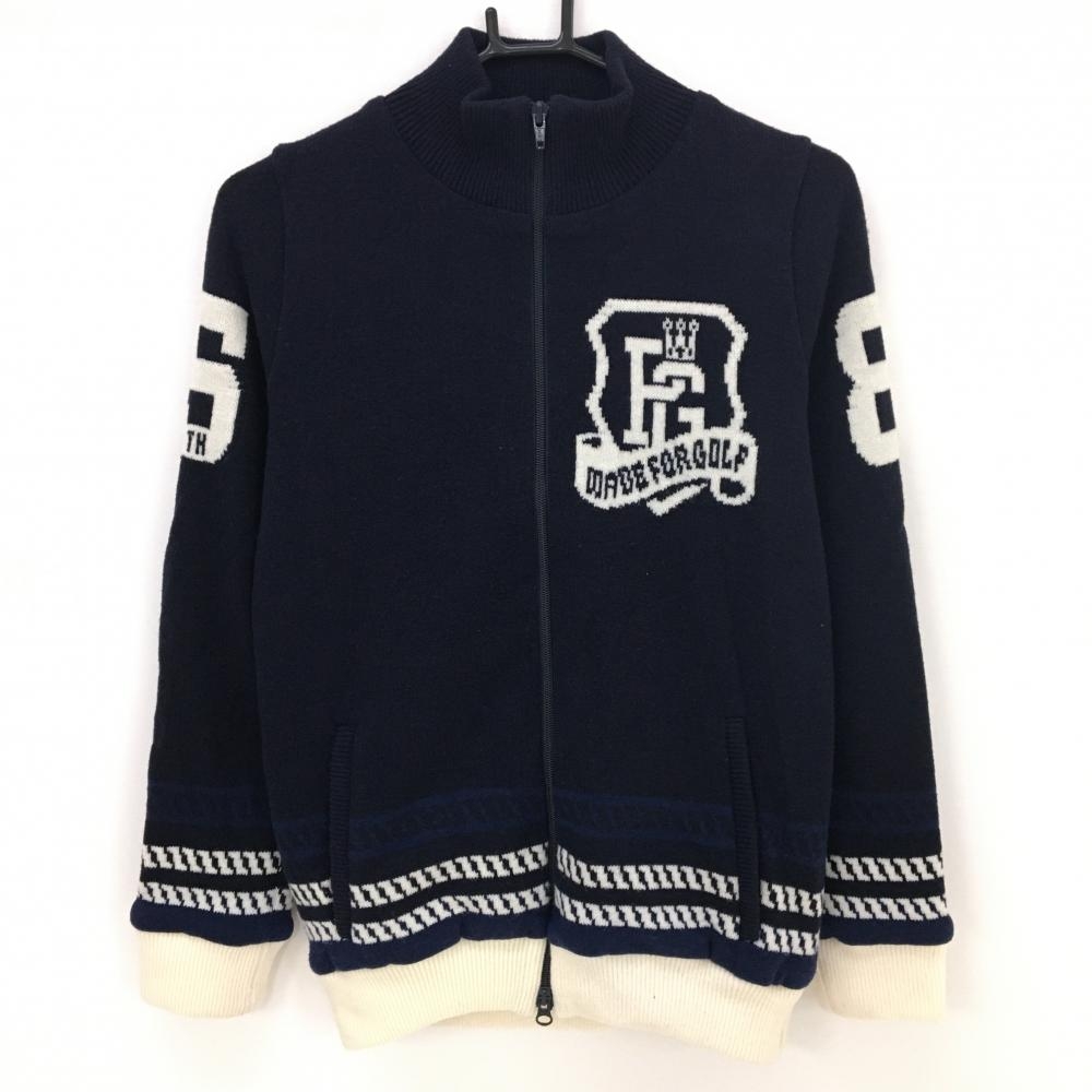 【美品】パーリーゲイツ ニットジャケット ネイビー×白 裏地メッシュ レディース 0(S) ゴルフウェア PEARLY GATES