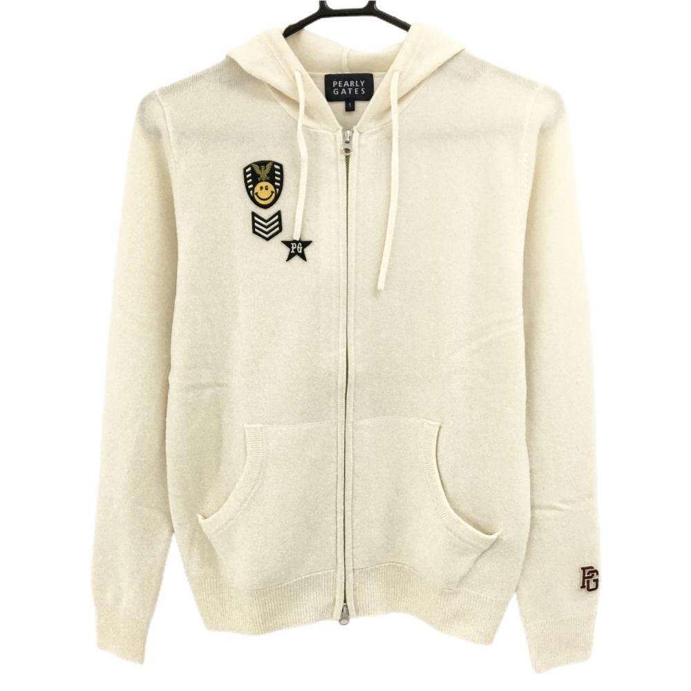 【美品】パーリーゲイツ ニットジップパーカー アイボリー ニコちゃん  レディース 1(M) ゴルフウェア PEARLY GATES