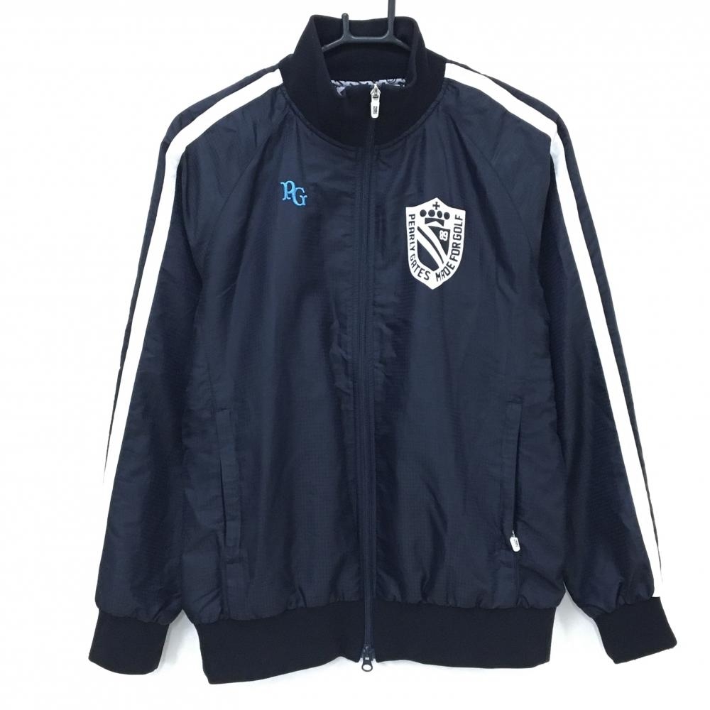 パーリーゲイツ ジャケットブルゾン ネイビー×白 袖2ライン 地模様 蓄熱裏地ロゴ総柄  レディース 1(M) ゴルフウェア PEARLY GATES