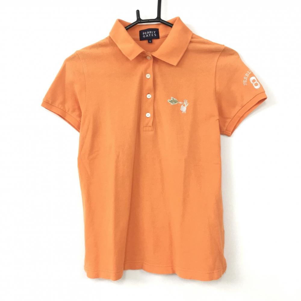 PEARLY GATES パーリーゲイツ 半袖ポロシャツ オレンジ 袖ロゴ シンプル レディース 0(S) ゴルフウェア