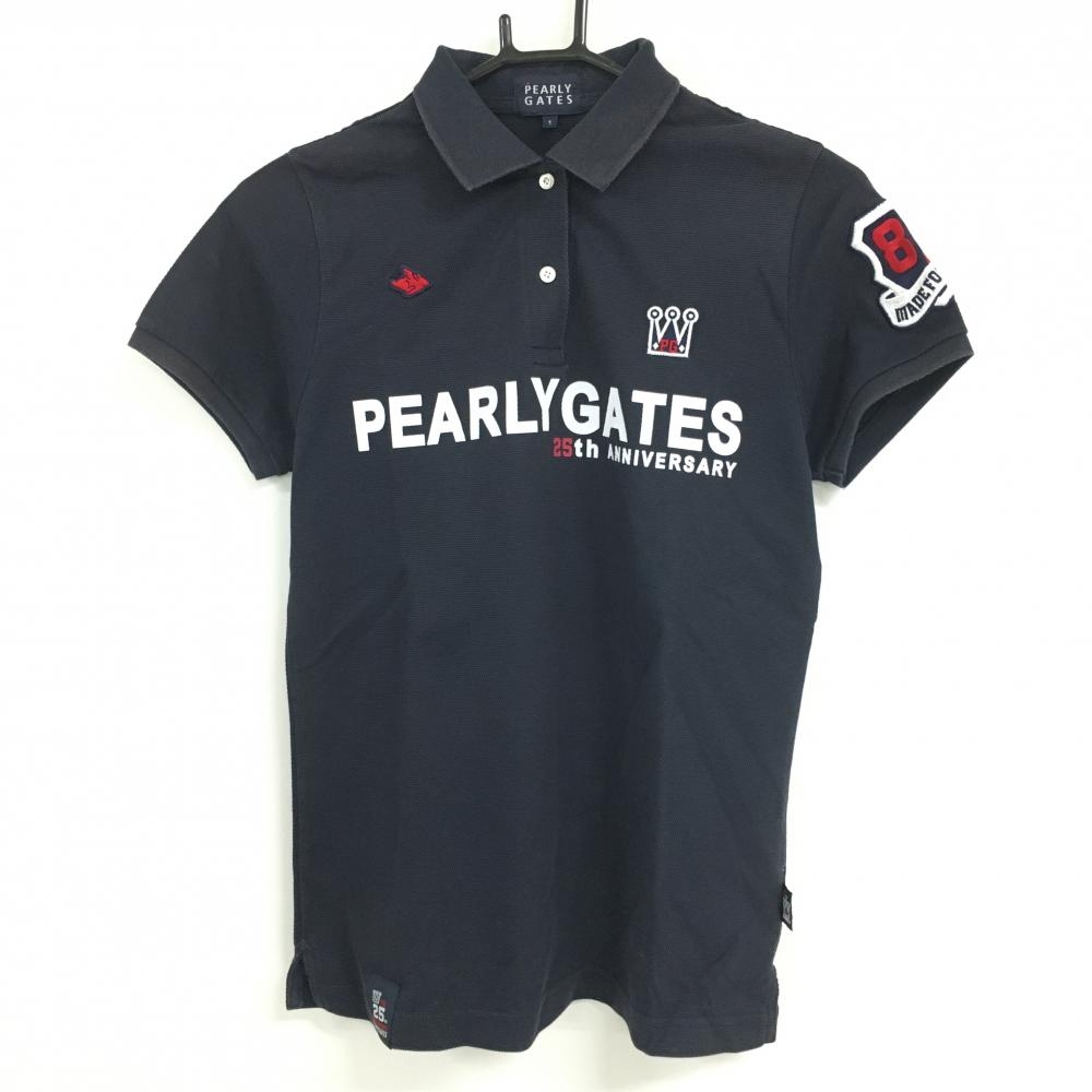 パーリーゲイツ 半袖ポロシャツ ネイビー 25周年 フロントロゴ レディース 1(M) ゴルフウェア PEARLY GATES 画像