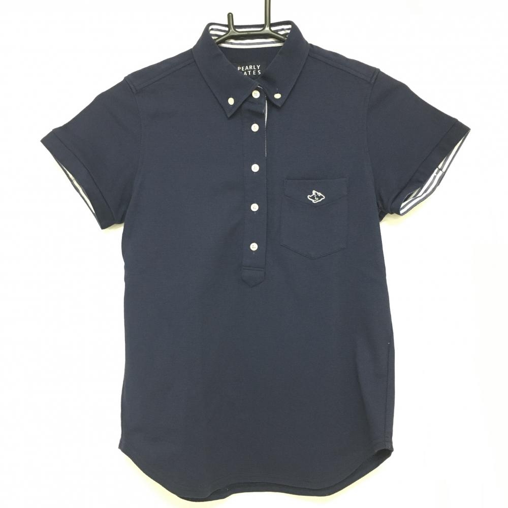 パーリーゲイツ 半袖ポロシャツ ネイビー ボタンダウン 胸ポケット 襟汚れ レディース 0 ゴルフウェア PEARLY GATES