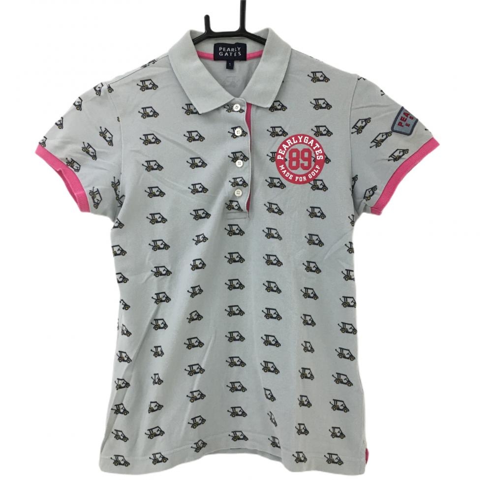 パーリーゲイツ 半袖ポロシャツ ライトグレー×ピンク カート柄  レディース 1(M) ゴルフウェア PEARLY GATES 画像