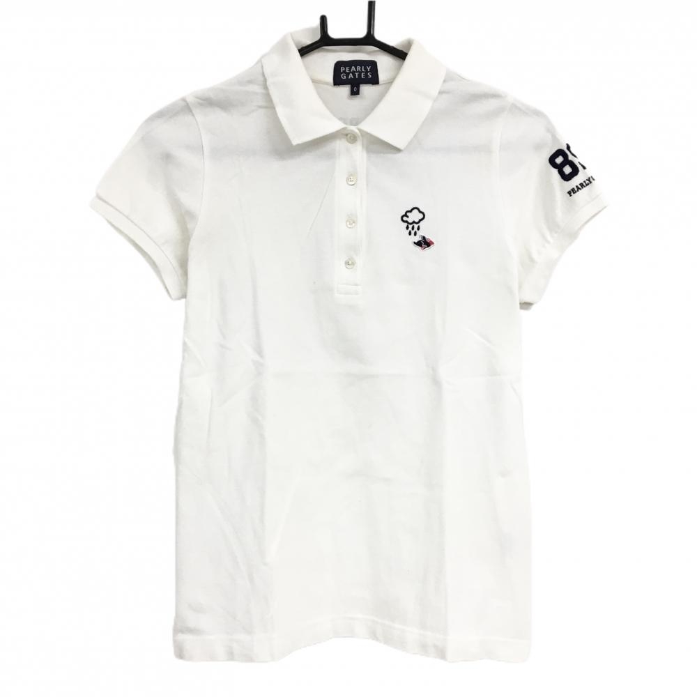 パーリーゲイツ 半袖ポロシャツ 白×ネイビー レディース 0(S) ゴルフウェア PEARLY GATES