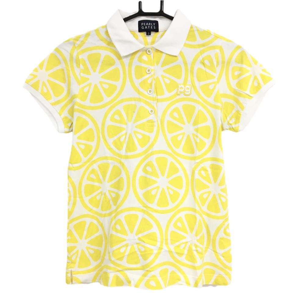 パーリーゲイツ 半袖ポロシャツ イエロー×白 レモン柄 レディース 0(S) ゴルフウェア PEARLY GATES