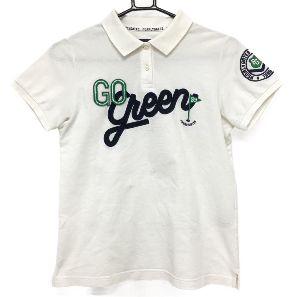 パーリーゲイツ 半袖ポロシャツ 白×ネイビー 日本製 コットン混 レディース 1(M) ゴルフウェア PEARLY GATES