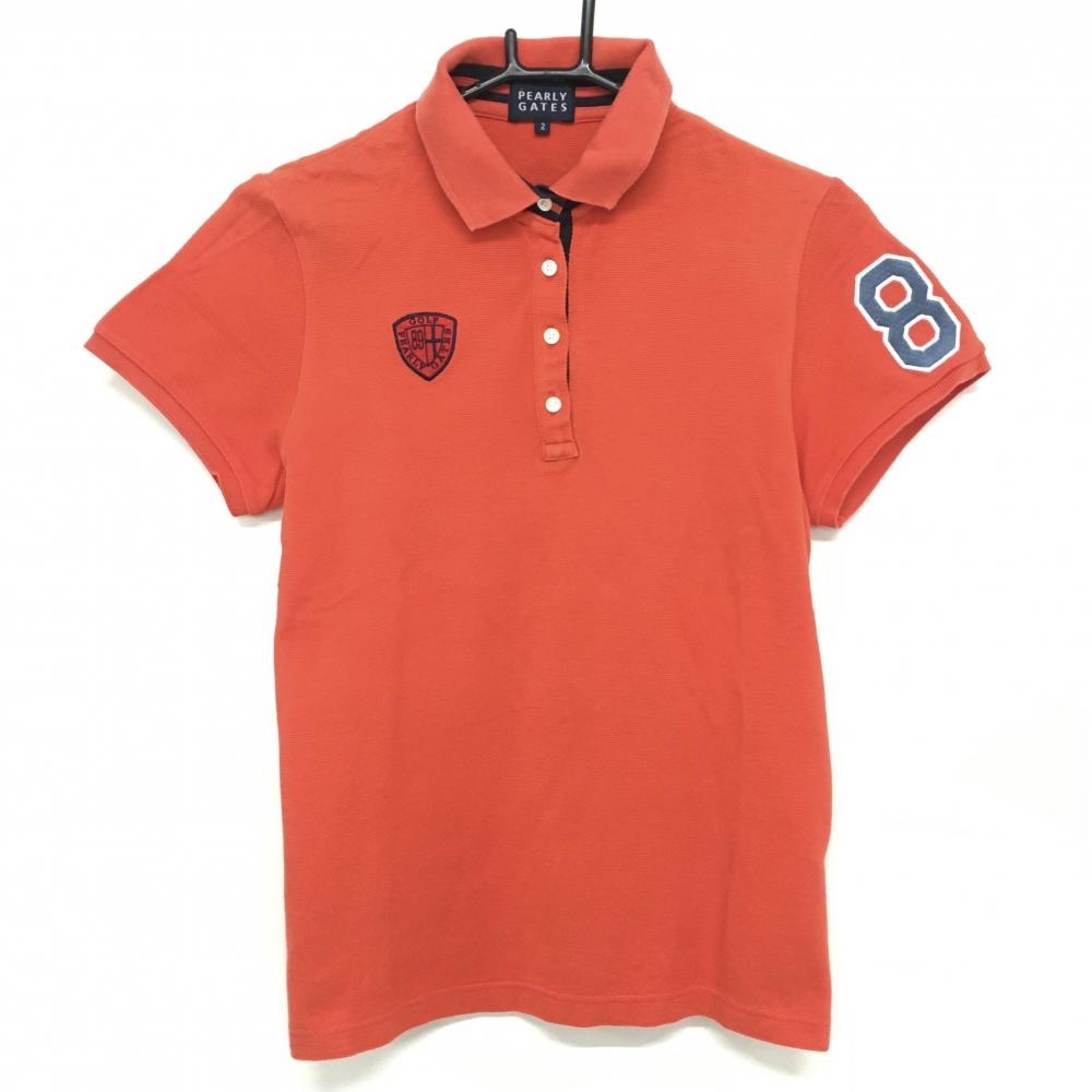 パーリーゲイツ 半袖ポロシャツ オレンジ ロゴ刺しゅう レディース 2(L) ゴルフウェア PEARLY GATES