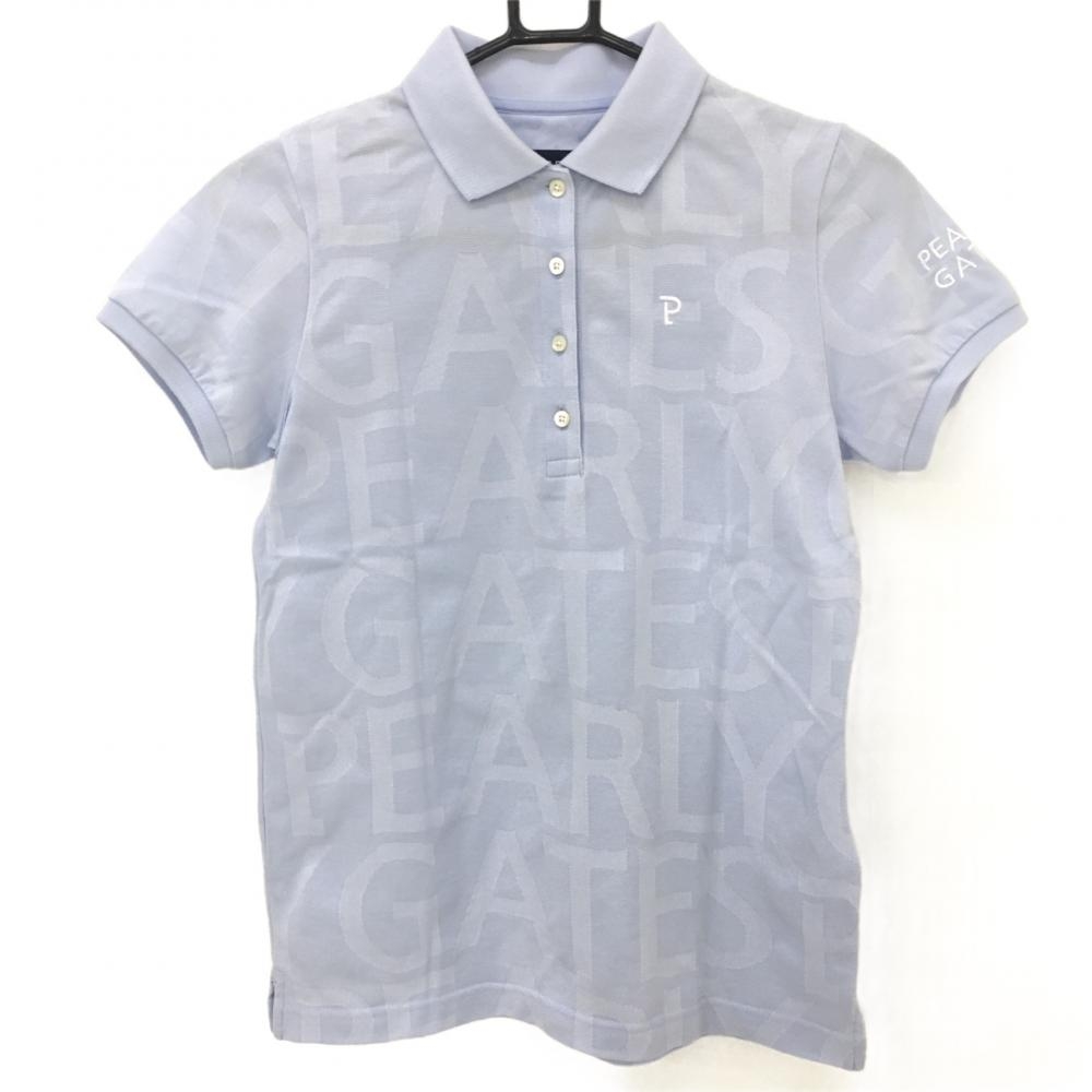 【美品】パーリーゲイツ 半袖ポロシャツ ライトブルー ロゴ地模様  レディース 0(S) ゴルフウェア 2022年モデル PEARLY GATES