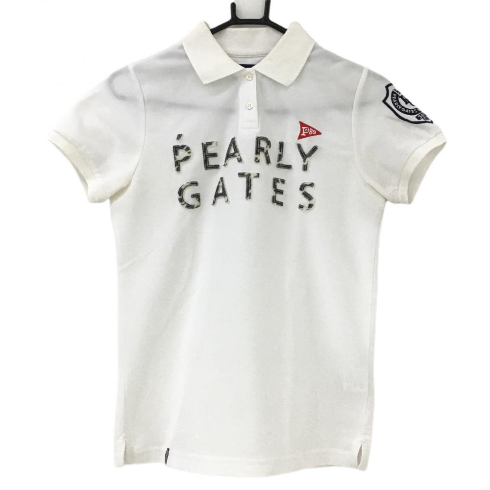 パーリーゲイツ 半袖ポロシャツ 白 フェルトロゴ カモフラ 30周年  レディース 1(M) ゴルフウェア PEARLY GATES