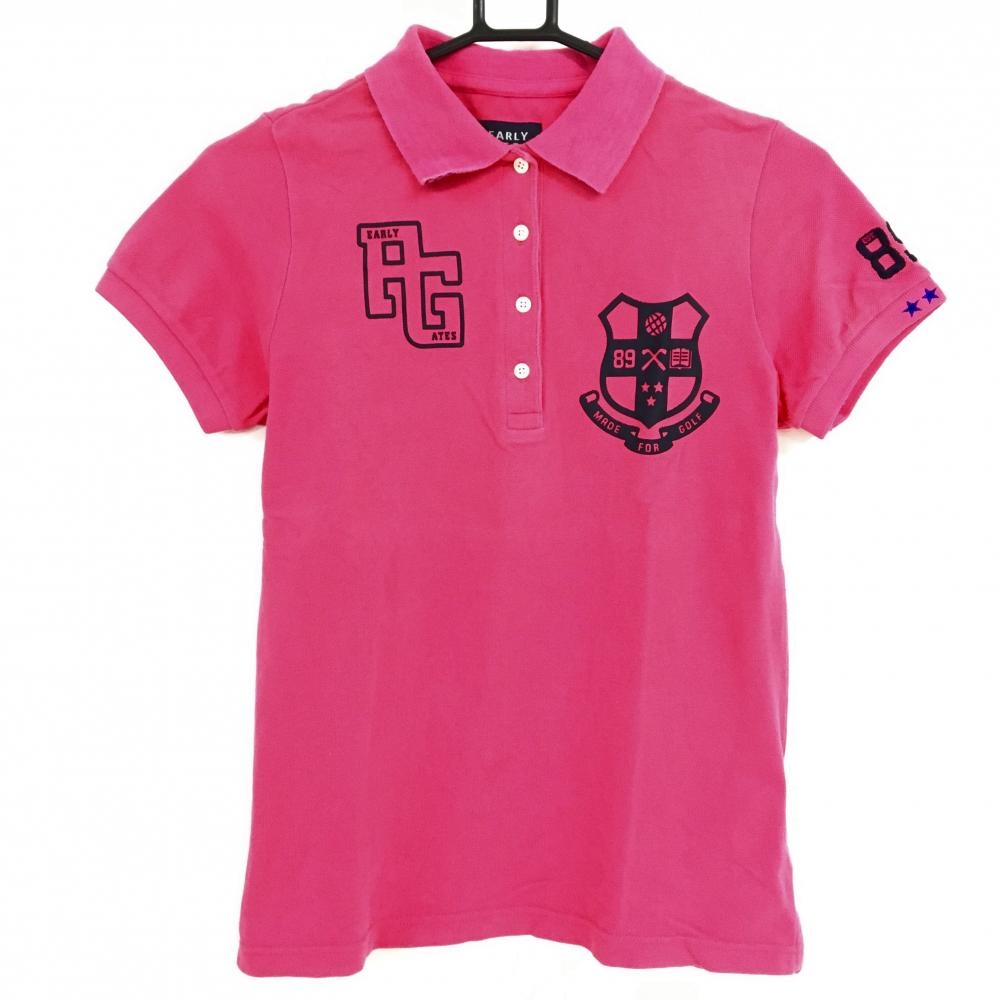パーリーゲイツ 半袖ポロシャツ ピンク×黒 レディース 0(S) ゴルフウェア PEARLY GATES