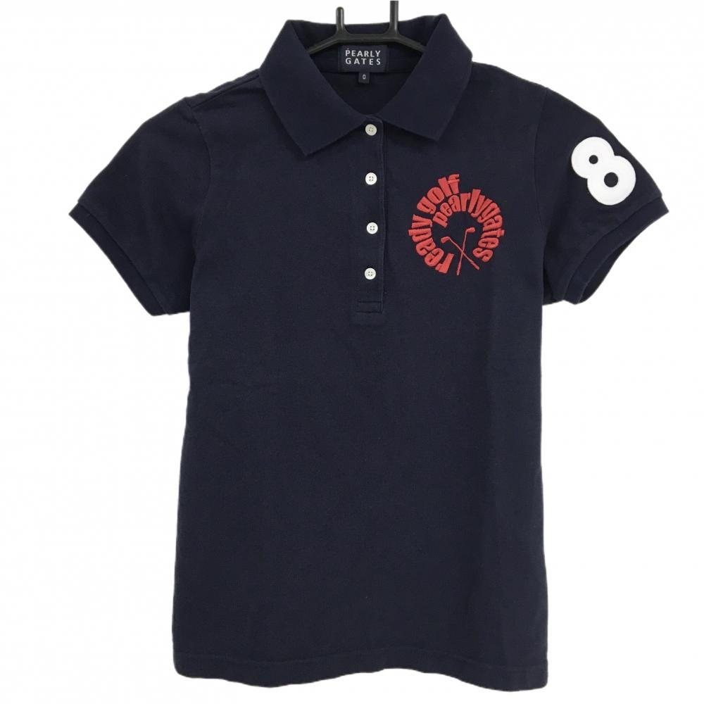パーリーゲイツ 半袖ポロシャツ ネイビー ロゴ刺しゅうレッド レディース 0(S) ゴルフウェア PEARLY GATES