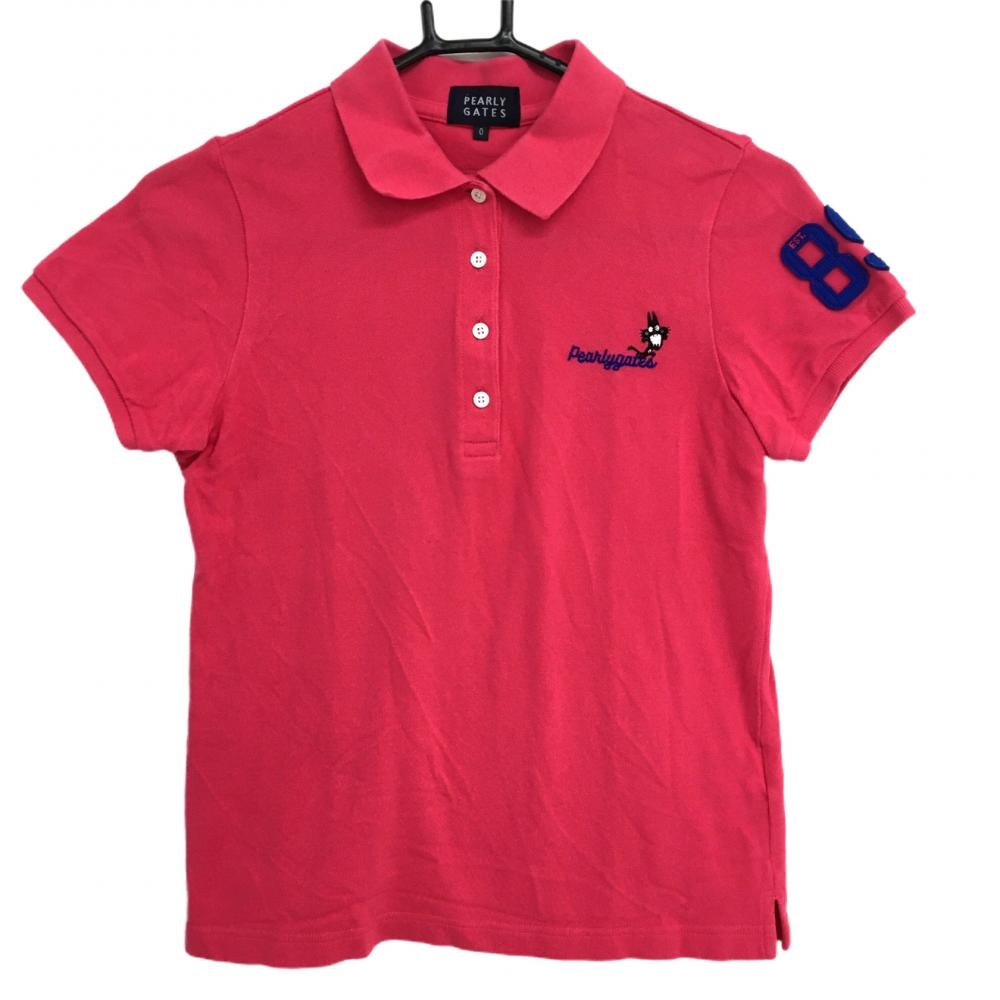 パーリーゲイツ 半袖ポロシャツ ピンク×ブルー ニャロメ レディース 0 ゴルフウェア PEARLY GATES