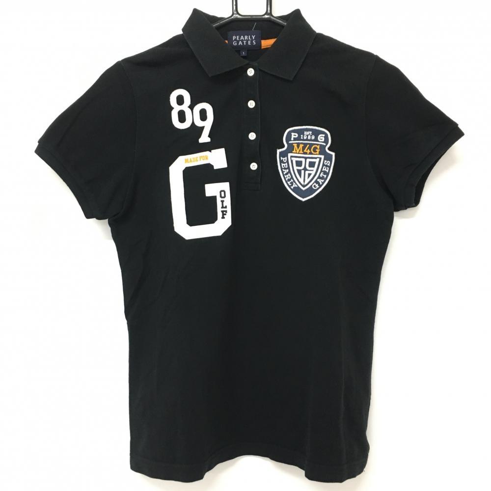 パーリーゲイツ 半袖ポロシャツ 黒×白 ワッペン レディース 1(M) ゴルフウェア PEARLY GATES 画像