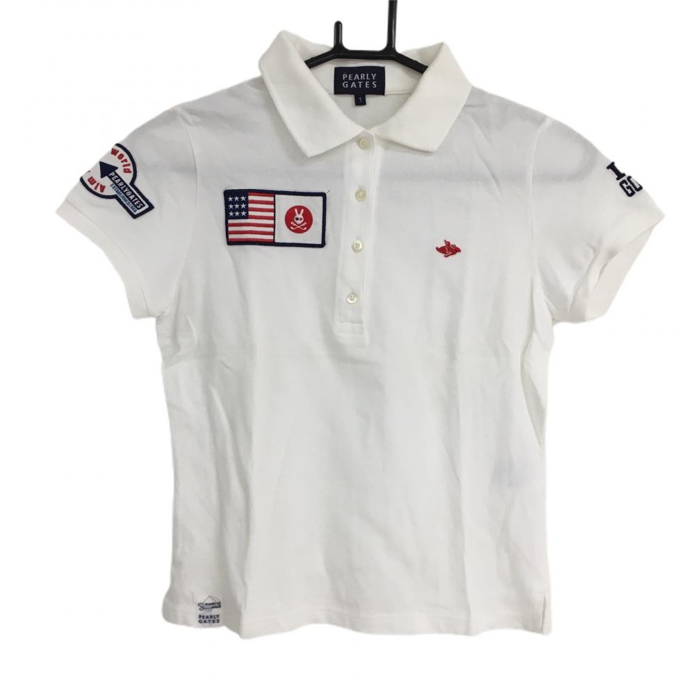 パーリーゲイツ 半袖ポロシャツ 白 スカルラビット レディース 1(M) ゴルフウェア PEARLY GATES