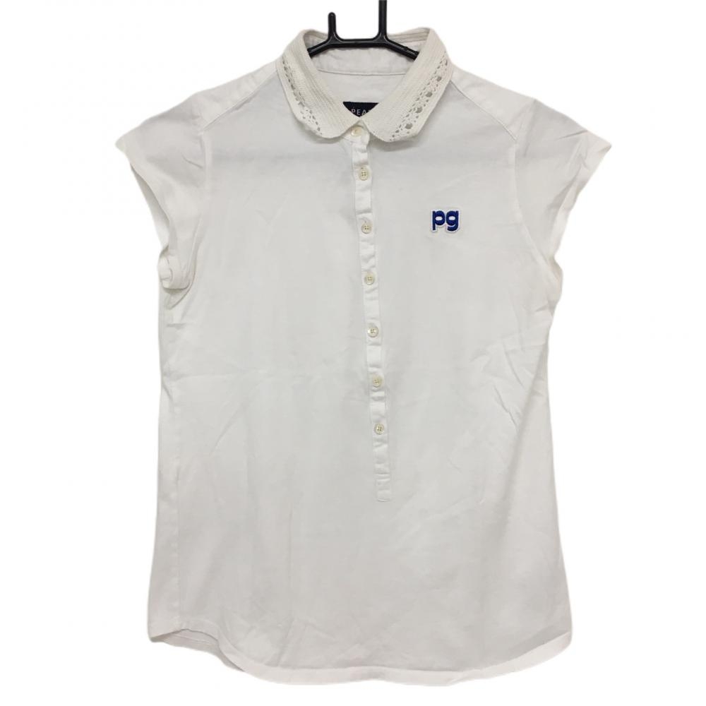 パーリーゲイツ 半袖ポロシャツ 白 ネック透かし編み ノースリーブ レディース 1(M) ゴルフウェア PEARLY GATES