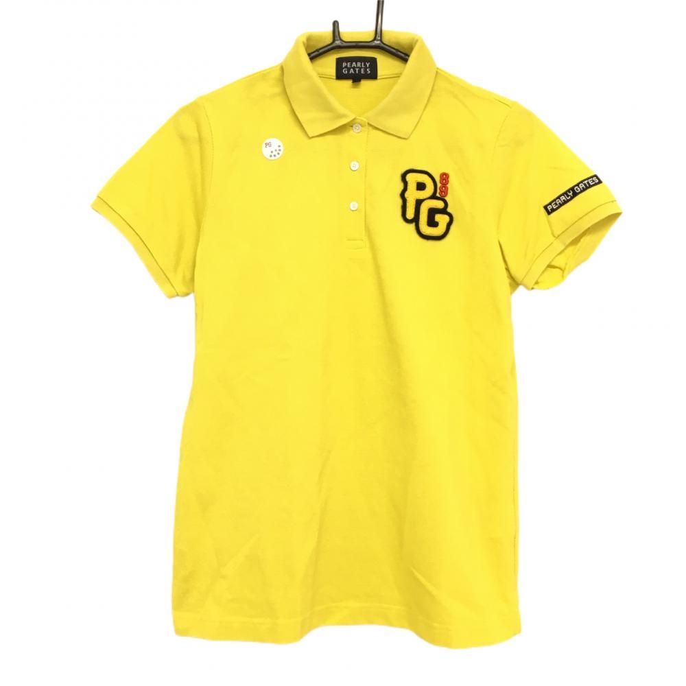 パーリーゲイツ 半袖ポロシャツ イエロー 襟裏ロゴ パイルワッペン レディース 2(Ｌ) ゴルフウェア PEARLY GATES