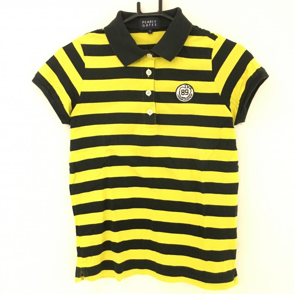 パーリーゲイツ 半袖ポロシャツ イエロー×黒 ボーダー コットン100％ 日本製 レディース 0(S) ゴルフウェア PEARLY GATES
