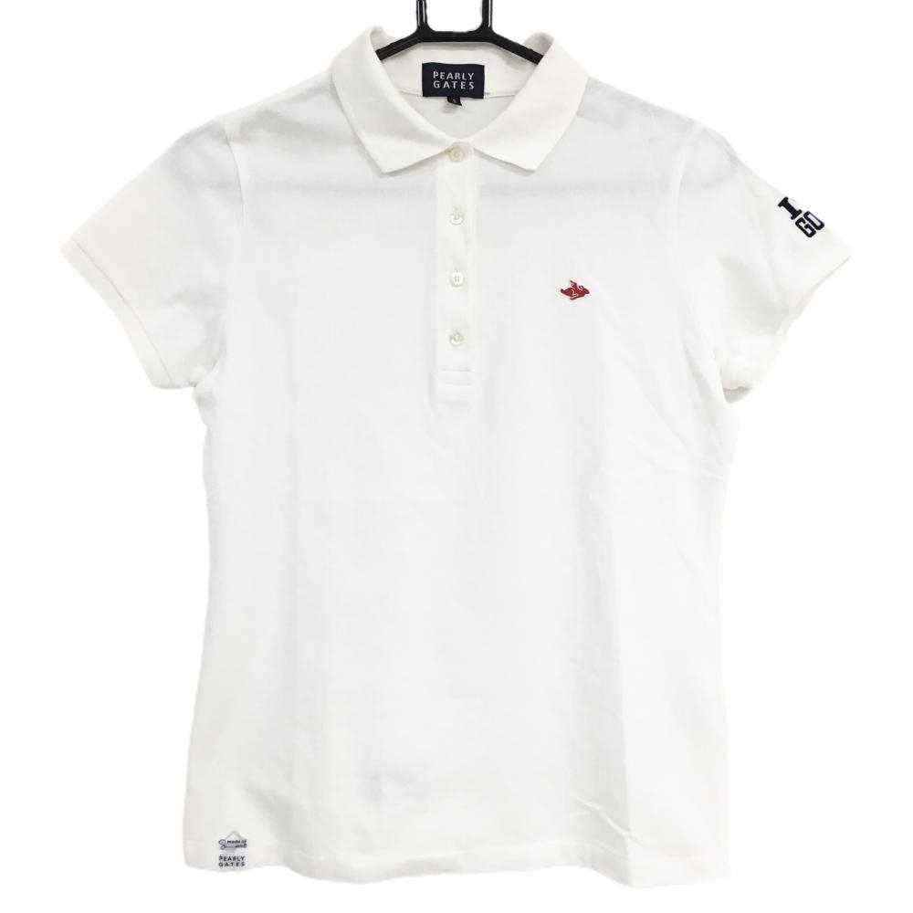【美品】パーリーゲイツ 半袖ポロシャツ 白 フライングラビット コットン100％  レディース 2(L) ゴルフウェア PEARLY GATES