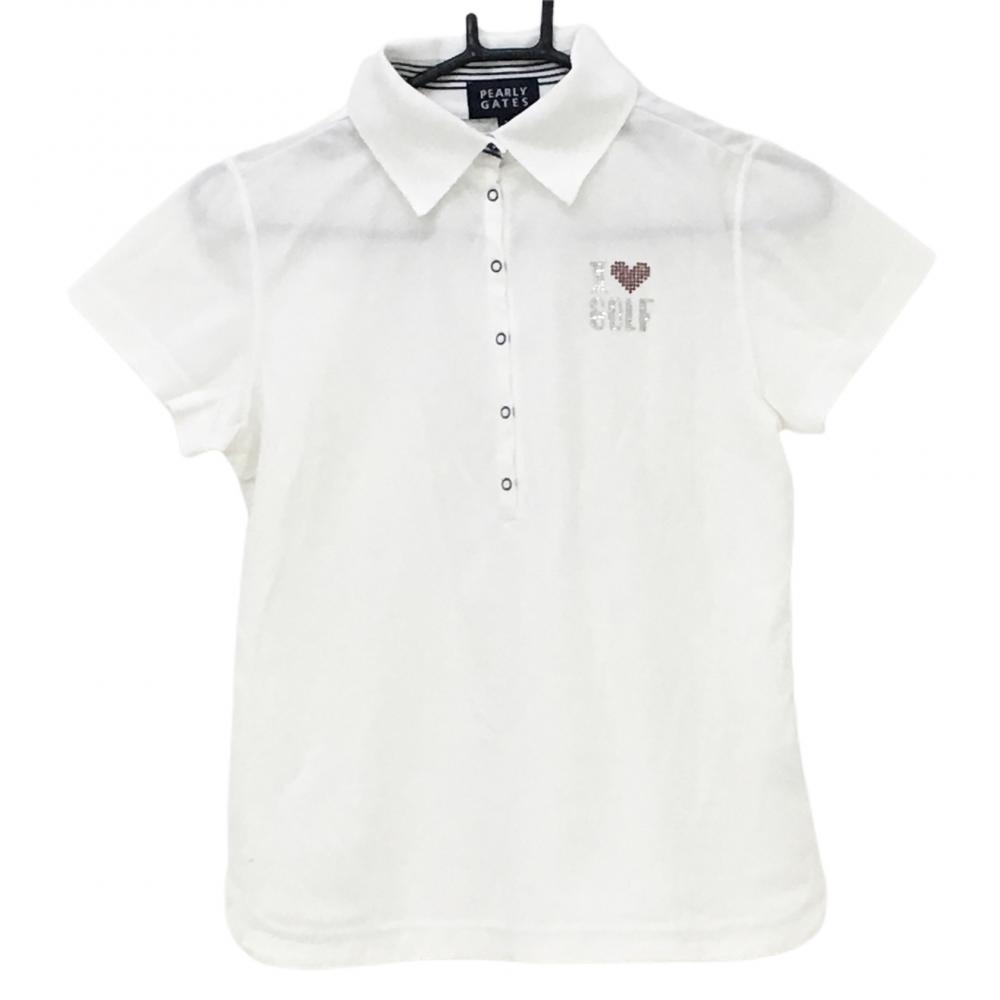 【美品】パーリーゲイツ 半袖ポロシャツ 白 ラインストーン  レディース 1(M) ゴルフウェア PEARLY GATES