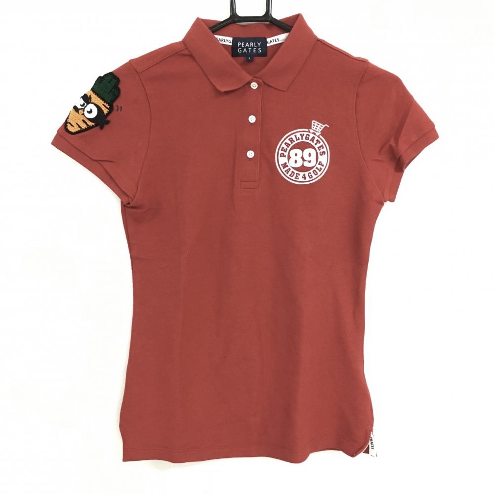 パーリーゲイツ 半袖ポロシャツ レッド 袖人参ワッペン 韓国モデル  レディース 1(M) ゴルフウェア PEARLY GATES