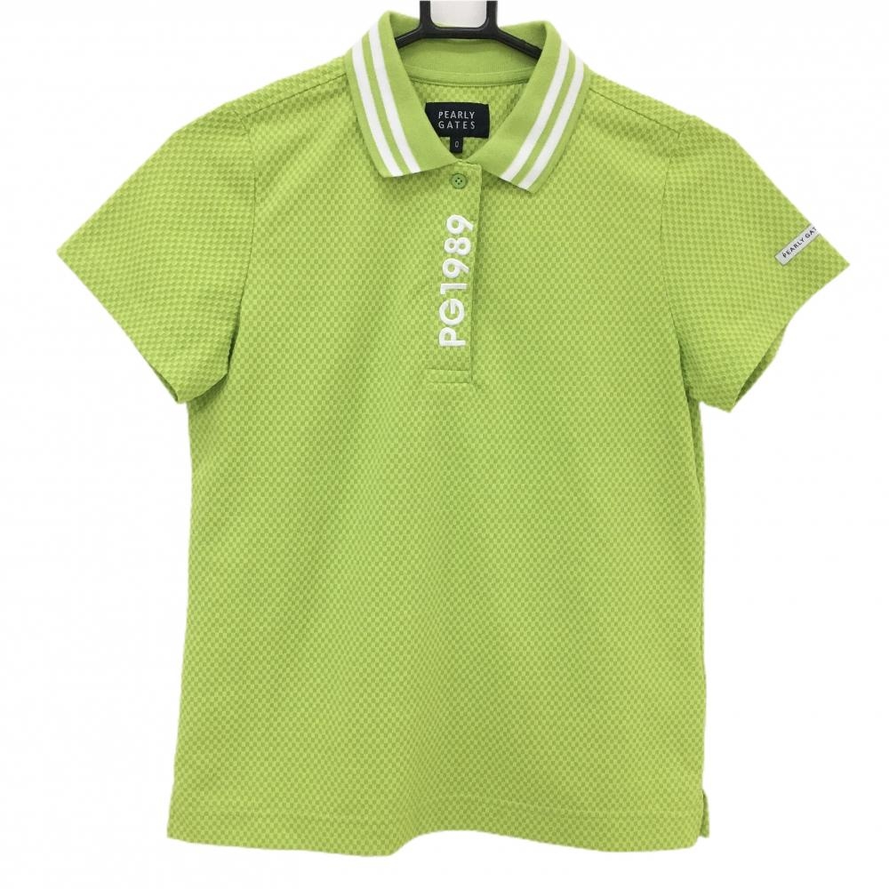 【超美品】パーリーゲイツ 半袖ポロシャツ ライトグリーン ブロック織生地 レディース 0(S) ゴルフウェア 2022年モデル PEARLY GATES