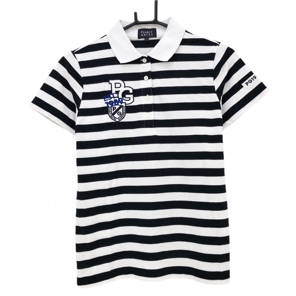 パーリーゲイツ 半袖ポロシャツ 白×黒 ボーダー レディース 0(S) ゴルフウェア 2022年モデル PEARLY GATES