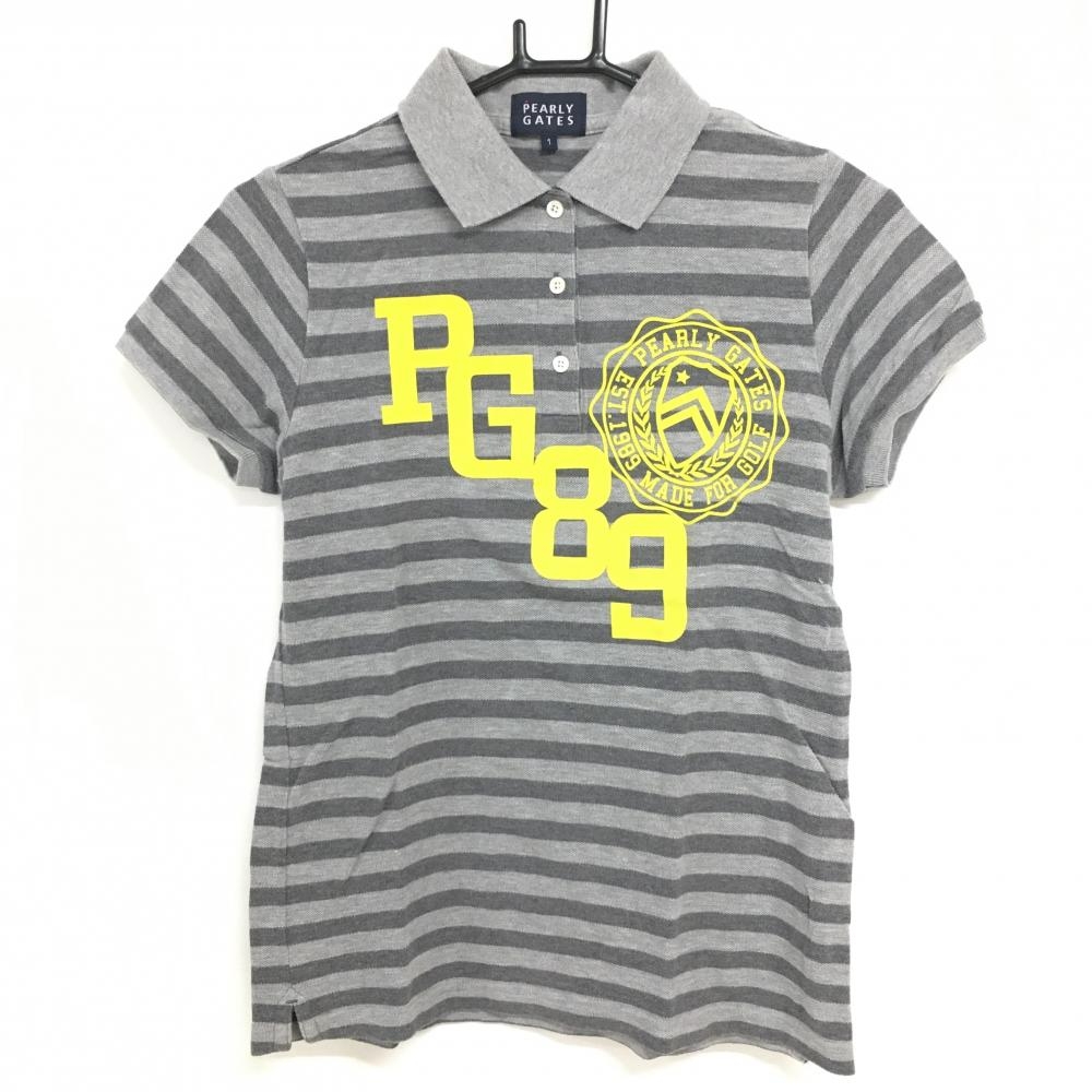 パーリーゲイツ 半袖ポロシャツ ライトグレー×グレー ボーダー レディース 1(M) ゴルフウェア PEARLY GATES