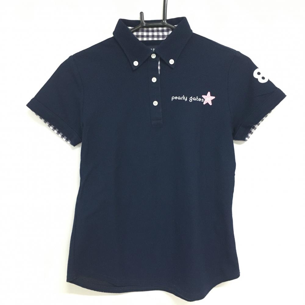 パーリーゲイツ 半袖ポロシャツ ネイビー ボタンダウン レディース 1(M) ゴルフウェア PEARLY GATES