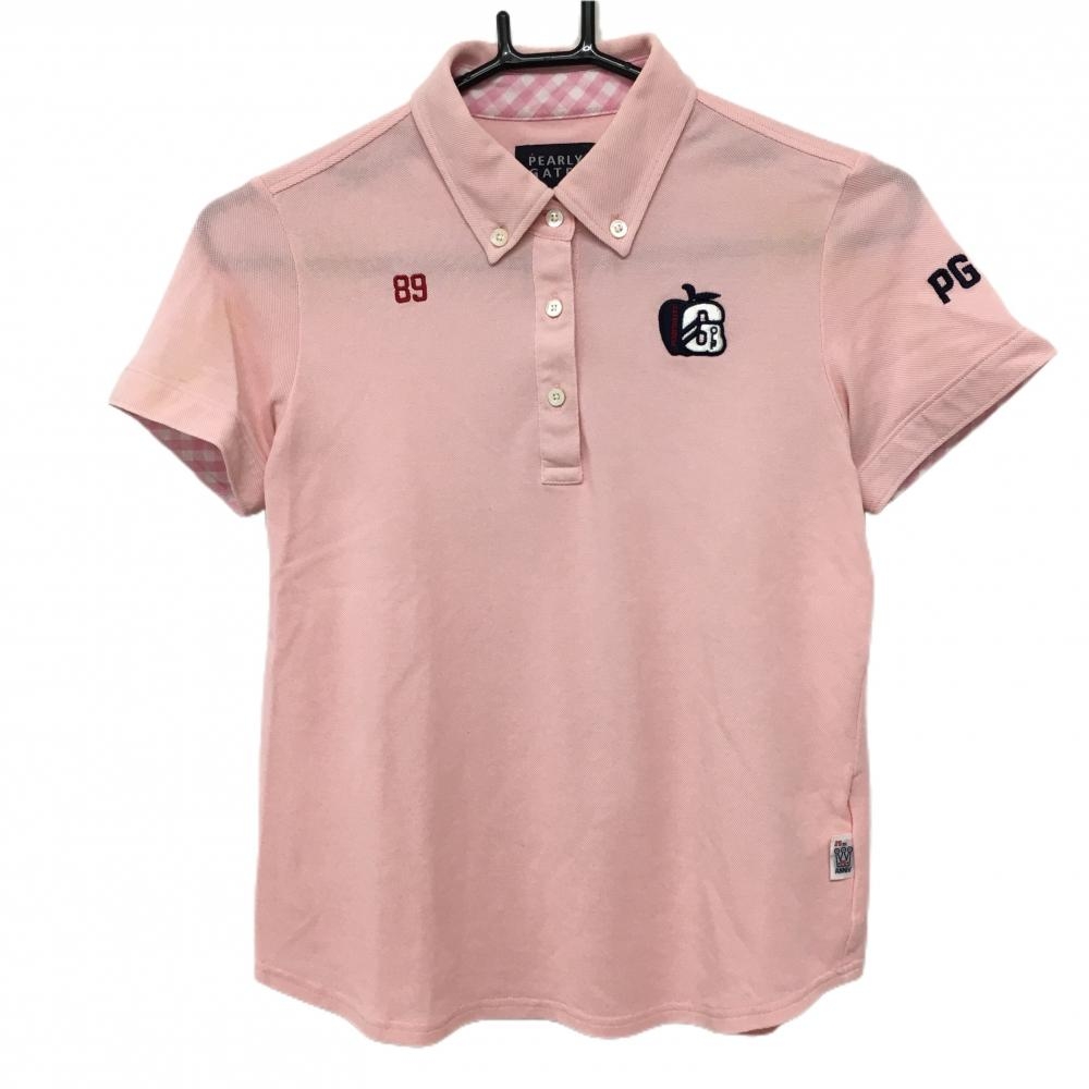 パーリーゲイツ 半袖ポロシャツ ピンク ボタンダウン リンゴ刺しゅう  レディース 0(S) ゴルフウェア PEARLY GATES