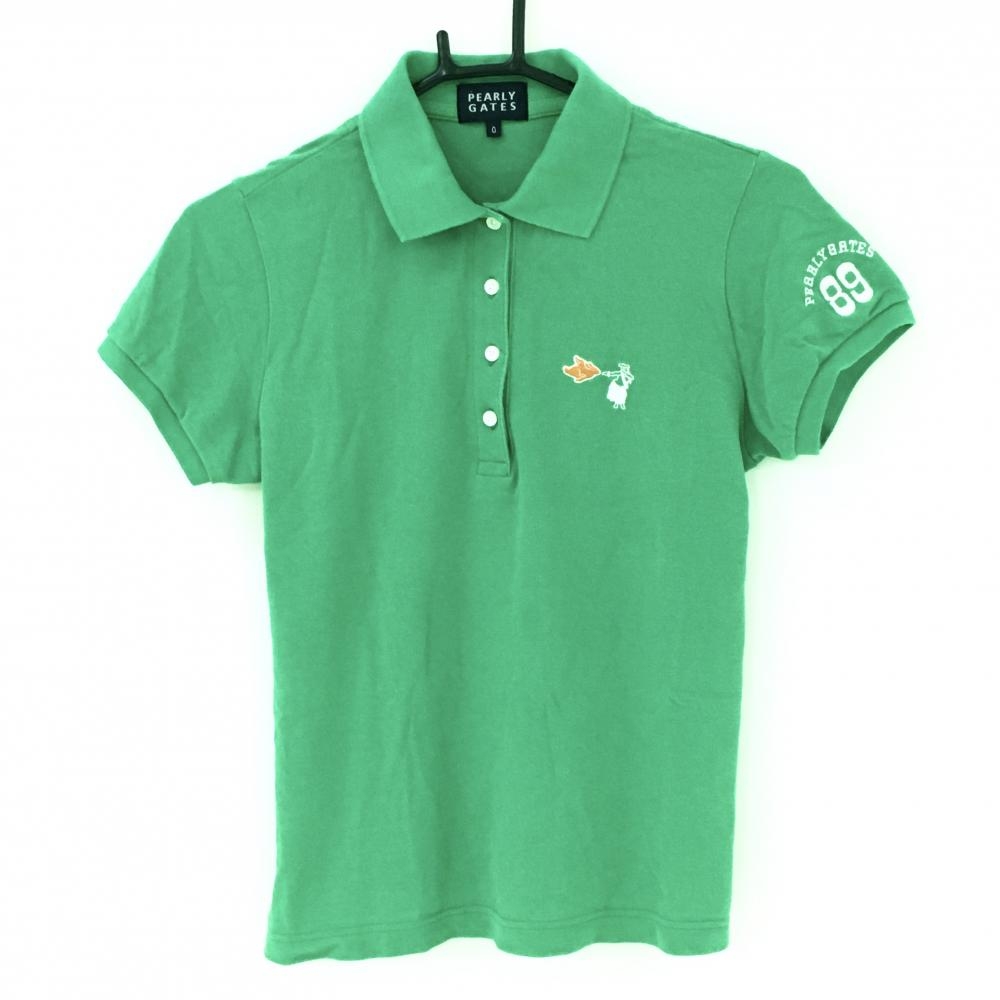 パーリーゲイツ 半袖ポロシャツ グリーン フラダンス刺しゅう 麻混  レディース 0(S) ゴルフウェア PEARLY GATES