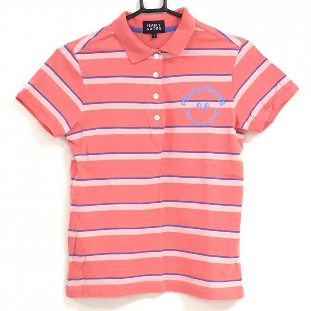 パーリーゲイツ 半袖ポロシャツ ピンク×ブルー ボーダー  レディース 1(M) ゴルフウェア PEARLY GATES